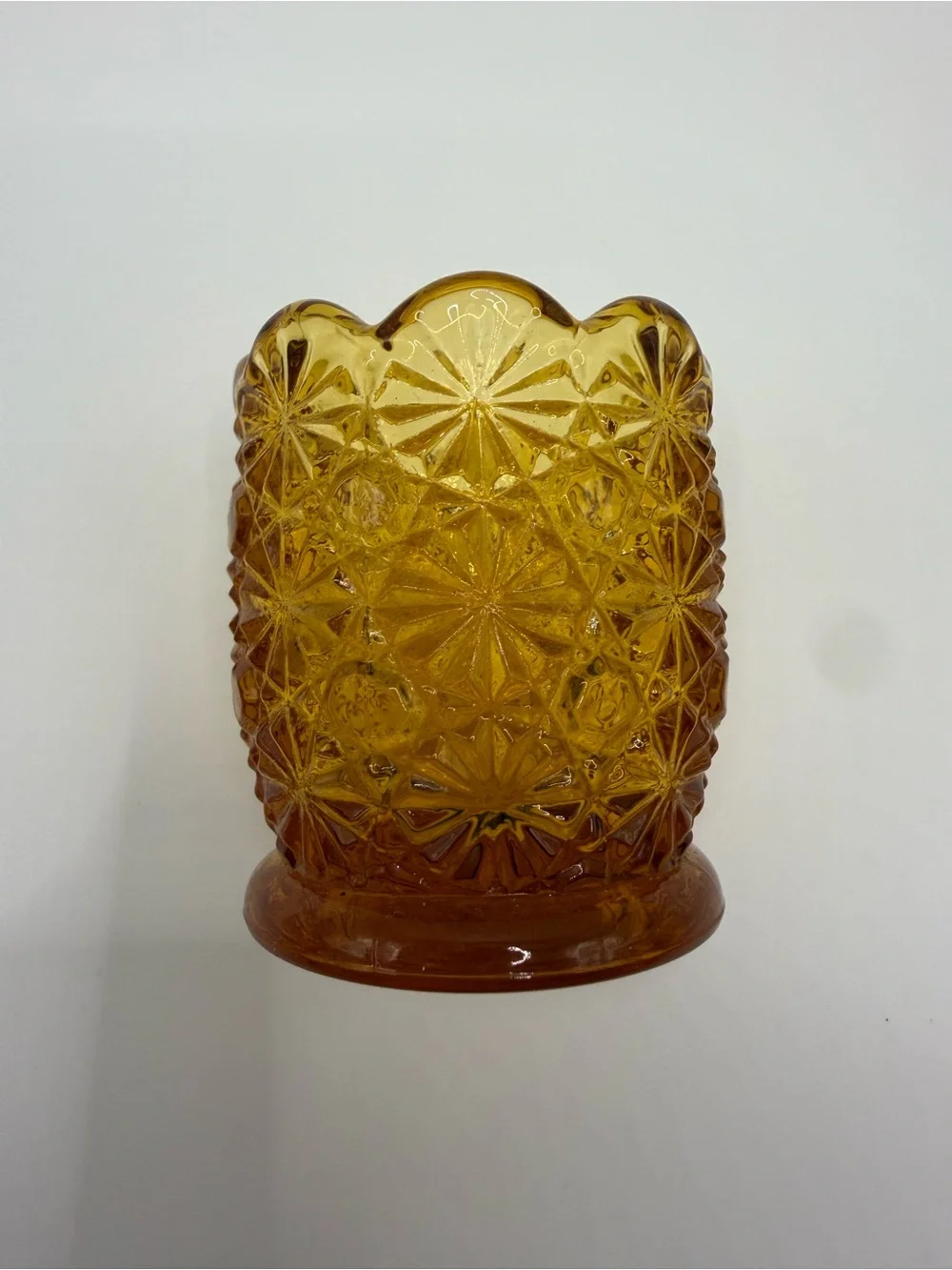 Vintage 1950s Daisy & Button Amber Toothpick Holder